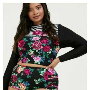 Torrid Active Swim Floral Crop Rashguard Top I Size 3x